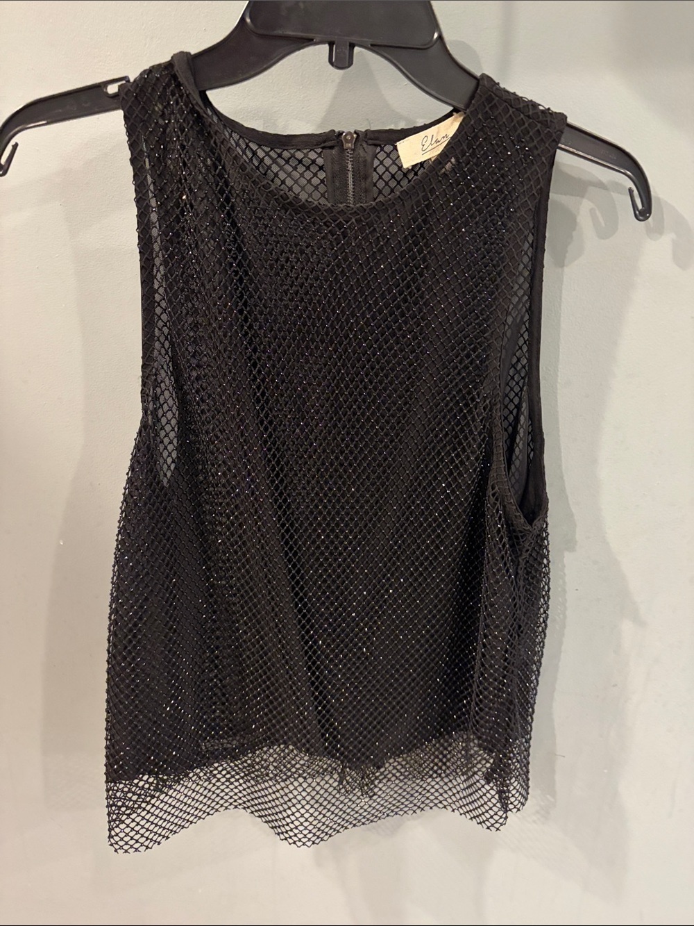 Elan Black Sleeveless Mesh Overlay Tank Top size large